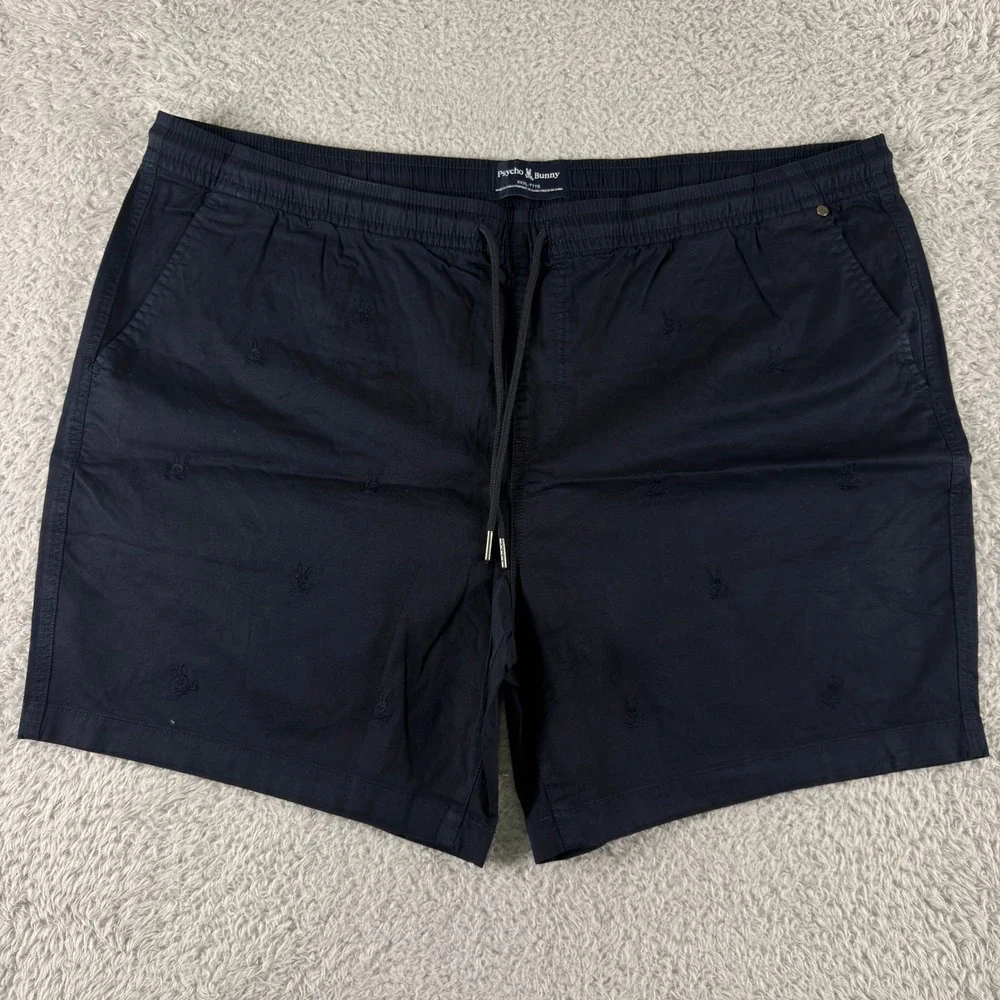 Psycho Bunny Mens XXXL Navy Blue All Over Embroidered Logo Shorts 3XL Drawstring